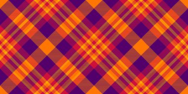 Yorgan tekstil kumaş ekose, bandana desenli dikişsiz. Mor ve kırmızı renkte tartan vektör arkaplanını kontrol et.