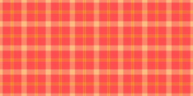 Hippi kusursuz tekstil kontrolü, tören dokusu kumaş tartan. Kırmızı ve turuncu renkte kaliteli ekose arka plan vektörü.
