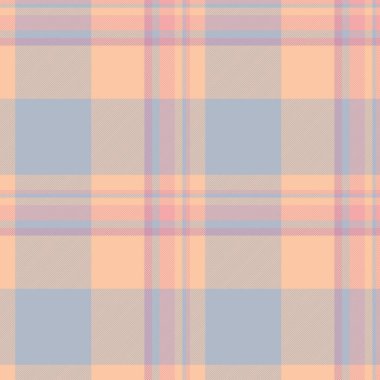 Pastel ve turuncu renklerde vektör dokusuna sahip ekose kumaşın tartan tekstil kontrolü.