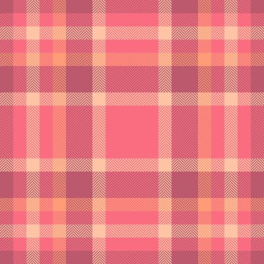 Zarif dokusu kusursuz, arka plan kumaşından aşağı tartan. Turuncu ve yabani karpuz renklerinde yırtık tekstil ekoseli kontrol vektörü.