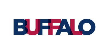Buffalo, New York, ABD tipografi sloganı. Baskı ve web ürünleri için grafik şehir harfleriyle Amerika logosu.