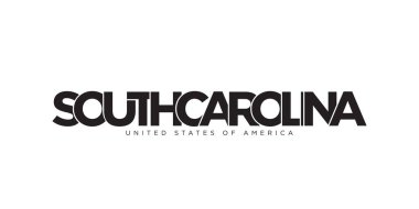 Güney Carolina, ABD tipografi sloganı. Baskı ve web ürünleri için grafik şehir harfleriyle Amerika logosu.