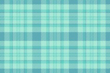 Ekose tartan deseninin tekstil kontrolü. Düz arkaplan vektör kumaşı, gök mavisi ve cyan renklerinde..