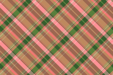 Turuncu ve yeşil renklerde ekose tartan vektör dokusu ile dikişsiz kumaş arkaplanı tekstil desenini kontrol et.
