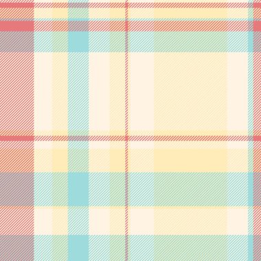 Perakende şablonu pürüzsüz arka plan, tekstil kumaş kumaş tartan. Doku ekose vektörünü ışık ve mısır ipeği renklerinde karıştır.