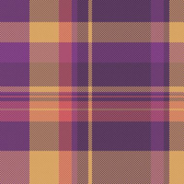 Vektör kumaş dokusunu üst üste koy, desenli ekose arka plan. Manzaralı, turuncu ve pastel renklerde, dikişsiz tartan kontrolü..