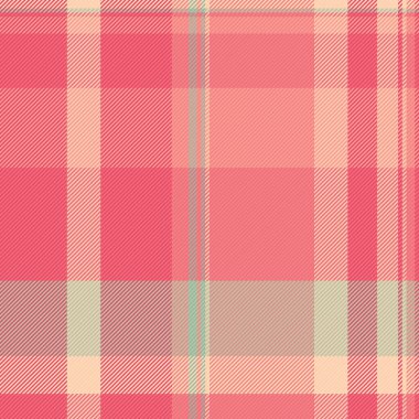Giysi dokusu kumaş arka plan, ticari kontrol tartan deseni. Kırmızı ve açık mercan renklerinde özel dikişsiz vektör ekoseli tekstil.