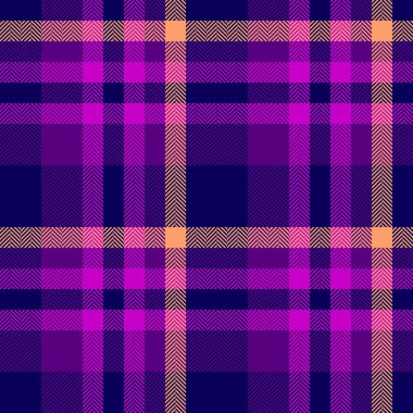 Ekose kumaştan örülü kumaş, mendil desenli geçmiş kontrolü. Mor ve çivit renklerinde kumaşsız doku vektör kumaşı.