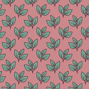 El çizimi çiçek desenli vektör tasarımı. Bitki ve yaprak ile basit bir süs. Kumaş baskı kumaşı.