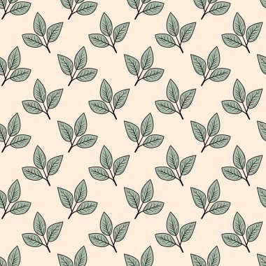 El çizimi çiçek desenli vektör tasarımı. Bitki ve yaprak ile basit bir süs. Kumaş baskı kumaşı.