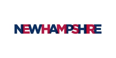 New Hampshire, ABD tipografi sloganı. Baskı ve web ürünleri için grafik şehir harfleriyle Amerika logosu.