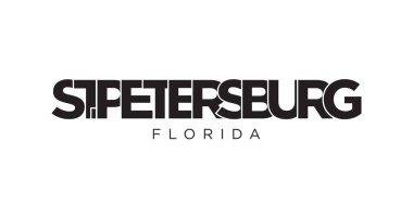 St. Petersburg, Florida, ABD tipografi sloganı. Baskı ve web ürünleri için grafik şehir harfleriyle Amerika logosu.