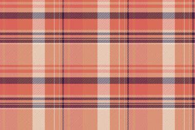 Meksika dokusu dikişsiz tartan, boş tekstil desenli vektör. İngiltere kumaş arkaplanını turuncu ve kırmızı renklerle kontrol etti.