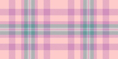 Düz kumaş desenli ekose, pejmürde vektör dokusu. Kart tartan arkaplan denetimi açık ve pembe renkte.