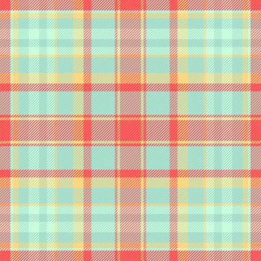 Açık ve kırmızı renklerde ekosesiz kumaş vektörlü tekstil kontrol arkaplanı Tartan deseni.