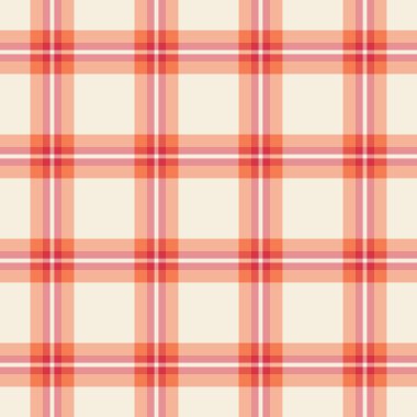 Kusursuz tartan makarası, beyefendi desenli arkaplan dokusu. Gingham ekose kumaş kumaş vektörü kırmızı ve turuncu renkte.