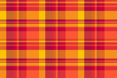 Ürkütücü tekstil geçmişi, atkısız tartan deseni. Şablon ekose vektör dokusu kırmızı ve altın gelincik renginde.