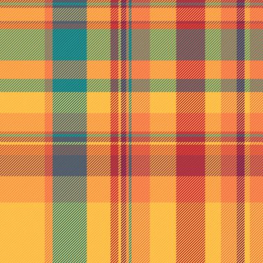 Çapraz tartan desenli ekose, serbest arka plan vektör dokusu. Kehribar ve turuncu renklerde kusursuz tekstil kontrol kumaşı.