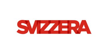 Baskı ve ağ için İsviçre amblemi. Tasarım, modern yazı tipinde cesur tipografiye sahip geometrik stil, vektör illüstrasyonuna sahiptir. Beyaz arkaplanda izole edilmiş grafiksel slogan harfleri.