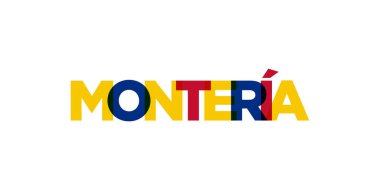 Monteria in the Colombia emblem for print and web. Design features geometric style, vector illustration with bold typography in modern font. Graphic slogan lettering isolated on white background. clipart
