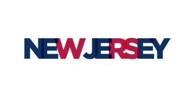 New Jersey, ABD tipografi sloganı. Baskı ve web ürünleri için grafik şehir harfleriyle Amerika logosu.