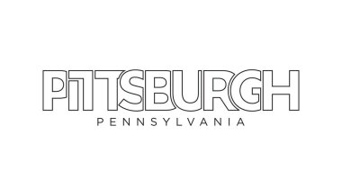 Pittsburgh, Pennsylvania, ABD tipografi sloganı. Baskı ve web ürünleri için grafik şehir harfleriyle Amerika logosu.
