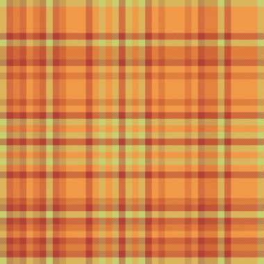 Ekose desenli tekstil kumaş vektörü turuncu ve kırmızı renklerde tartan arkaplansız kontrol arkaplanı.