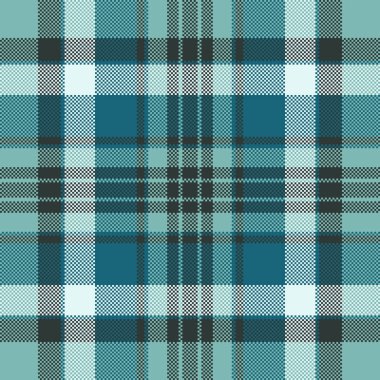 Tartan kumaş dokusunun ekose desenli dokusu vektör arkaplanlı, mavi ve cyan renklerinde kusursuz bir denetim.