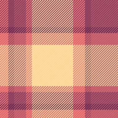 Kırsal ekose kontrol deseni, kaba tekstil dokusu vektörü. Kırmızı ve kehribar renkli yaz kumaşı pürüzsüz arkaplan.