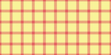 Kırışık tartan şablonu, pijamalar kumaşsız tekstil. 1970 'lerin arka plan ekose vektör dokusu kırmızı ve sarı renkte.