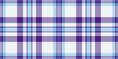 Tekstil arka plan ekoseli, beyefendi kumaş kontrol vektörü. Beyaz ve menekşe renginde karalamalı desensiz tartan deseni.