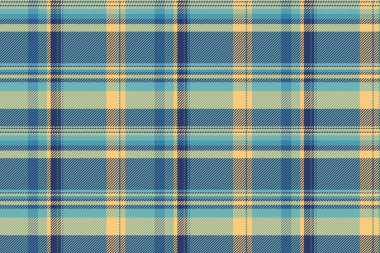 Süslü kumaş desenli tekstil, papatyalı kusursuz vektör kontrolü. Paçavra deseni tartan arkaplan ekoseli mavi ve cyan renkleriyle.
