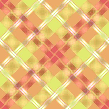 Ekoseli kumaşın tartan vektör dokusu arka plan desenli turuncu ve limon renklerinde kumaş.