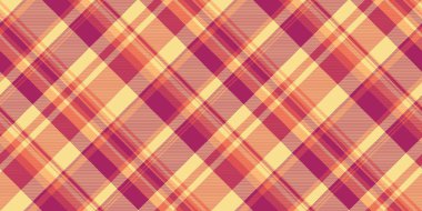 Cinsel tartan arka plan tekstili, servis kumaşı deseni. Performans dokusu kontrol vektörü sarı ve pembe renklerde pürüzsüz.