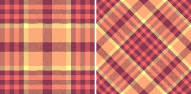 Gün batımı renklerinde ayarlanmış kumaş tekstil arkaplan tartanı ile şablonsuz şablon ekose doku vektörü.