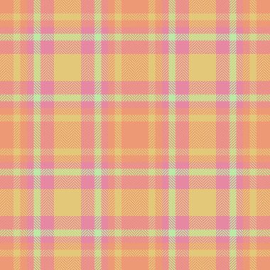 Kalıplı tartan ekoseli kumaş dokusu arka plan vektör kontrolüyle kırmızı ve turuncu renklerde pürüzsüz.