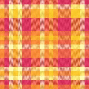 Tartan desenli kumaşın tekstil dokusu. Kırmızı ve turuncu renklerde işaretlenmemiş arka plan vektörü var..