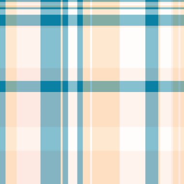Tartan arkaplan kontrolünün vektör ekoseli kumaşı. Cyan ve bisque renklerinde desensiz dokusu var..