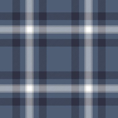 Kumaş kumaş ekoseli, tekstil kontrol vektörünü kontrol et. Şablon desenli tartan mavi ve koyu renklerde dikişsiz.