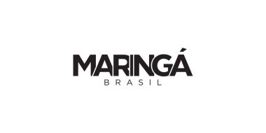 Brasil ambleminde parmak izi ve ağ için Maringa. Tasarım, modern yazı tipinde cesur tipografiye sahip geometrik stil, vektör illüstrasyonuna sahiptir. Beyaz arkaplanda izole edilmiş grafiksel slogan harfleri.