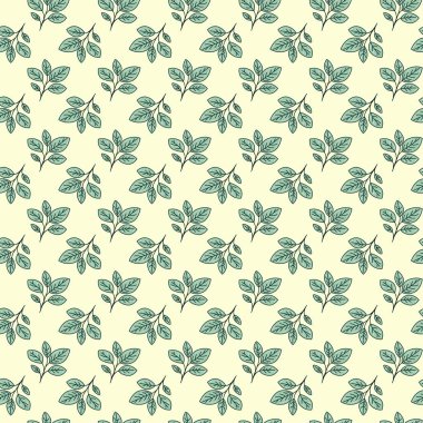 El çizimi çiçek desenli vektör tasarımı. Bitki ve yaprak ile basit bir süs. Kumaş baskı kumaşı.