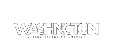 Washington, ABD tipografi sloganı. Baskı ve web ürünleri için grafik şehir harfleriyle Amerika logosu.