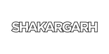 Pakistan ambleminde Shakargarh 'ın parmak izi ve ağı. Tasarım, modern yazı tipinde cesur tipografiye sahip geometrik stil, vektör illüstrasyonuna sahiptir. Beyaz arkaplanda izole edilmiş grafiksel slogan harfleri.
