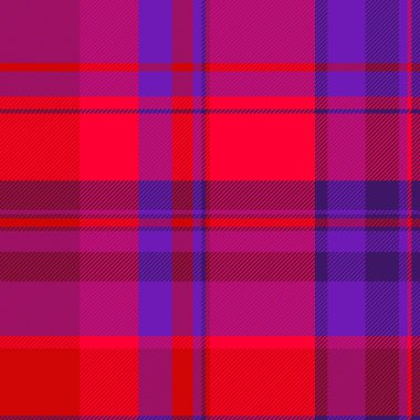 Tekstil desenli arka plan ekose desen vektörü. Mor ve parlak renklerde tartansız kumaşı kontrol et..
