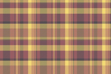 Bağlantı dokusu, dikişsiz, örgü tartan vektör kumaşı. Kalıplı arkaplan kontrolü ekose tekstil kırmızı ve sarı renklerde.