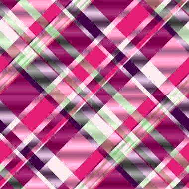 Dişi vektör ekose tartan, tasarımcı tekstil kumaş dokusu. Panjabi pembe ve beyaz renklerde arkaplan desenlerini kontrol et.