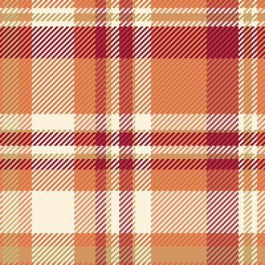 Turuncu ve kırmızı renklerde desenli kumaş kumaş vektör tartan ile arka plan kontrol örüntüsü ekose tekstil.