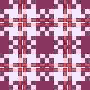 Ekose tekstil desenli arka plan vektör tartanı. Pembe ve açık renkli kusursuz doku kontrolü kumaşı var..