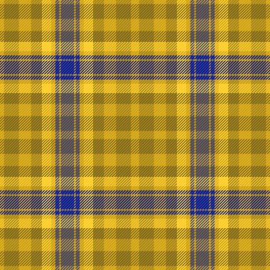 Takım elbise kumaş vektörü, patlayan tartan kumaş dikişsiz. Etek desen arkaplanını sarı ve mavi renkte kontrol et.
