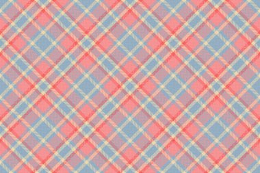 Doğrusal tekstil ekose kontrolü, ince desenli tartan. Pastel ve kırmızı renkte kavramsal desensiz kumaş vektörü.